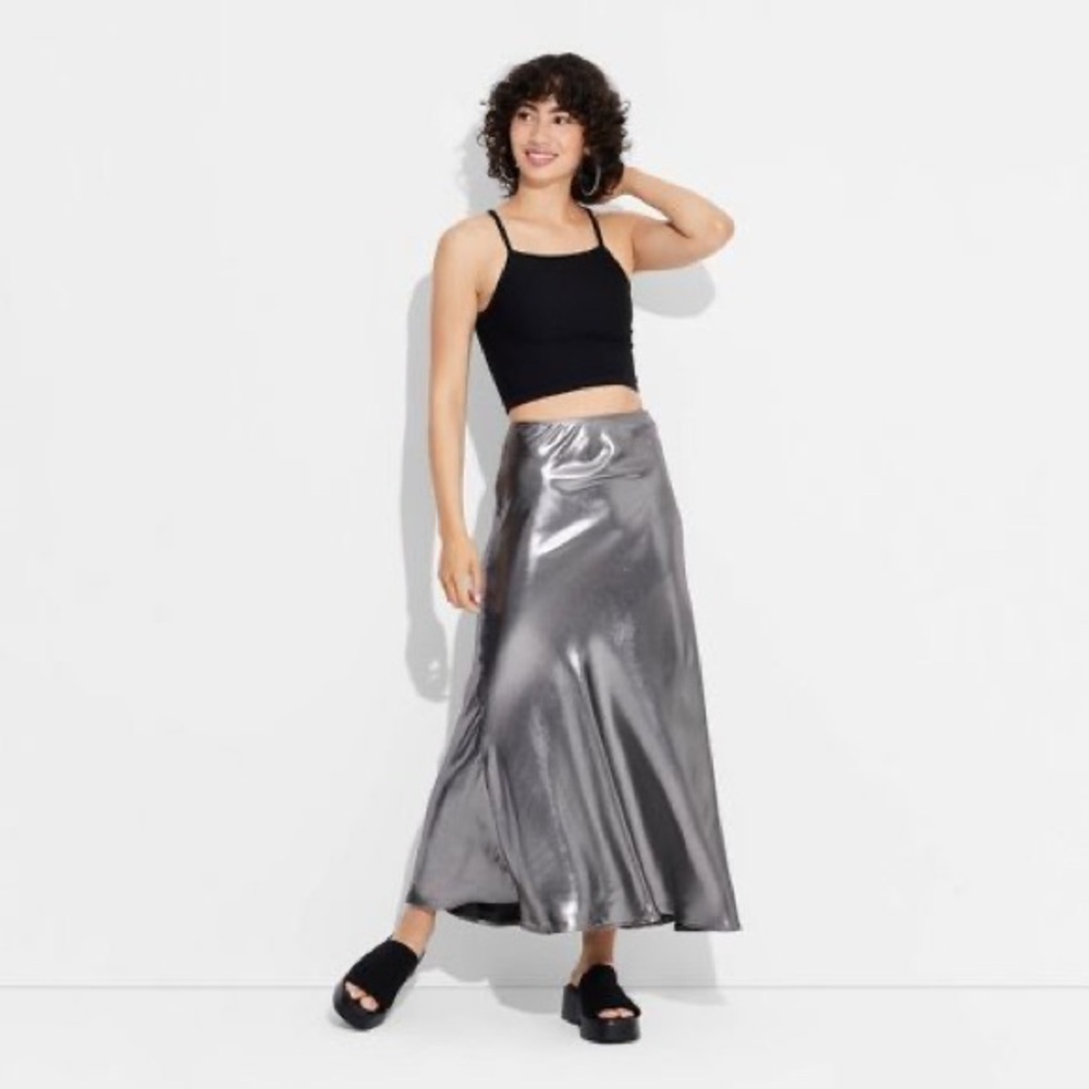 Women's Metallic Trumpet Maxi Skirt - Wild Fable™ Silver